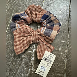AERIE NWT Brown Navy Plaid Bow Hair Scrunchy Fall